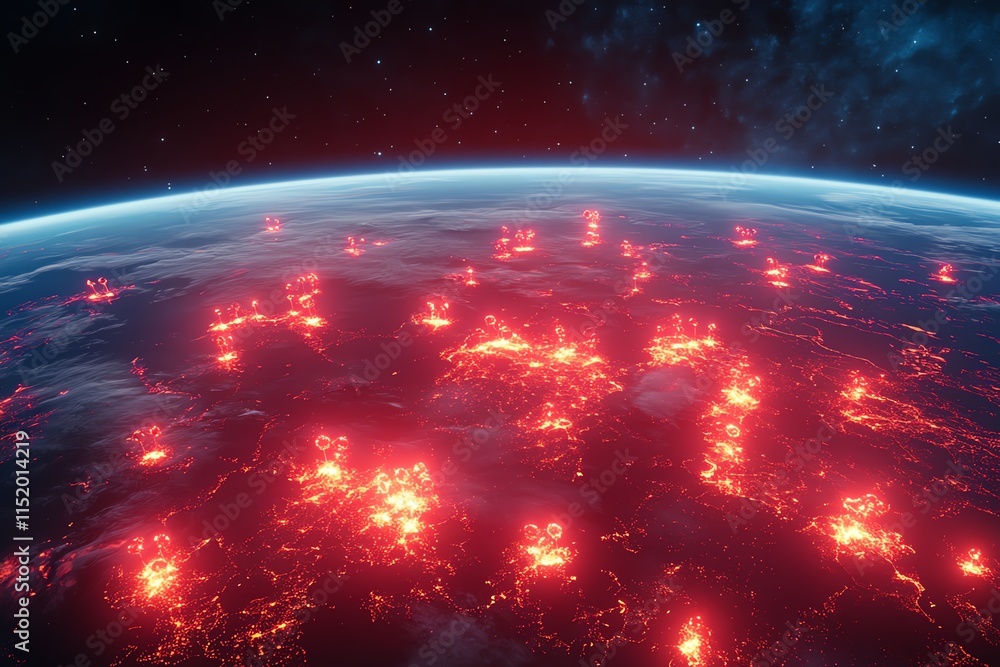 Obraz premium Earth's glowing hotspots viewed from space, showcasing stunning atmospheric phenomena.