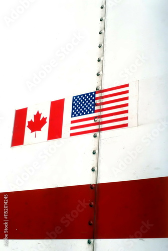 Canadian and American flag decal on trailer side panel. photo