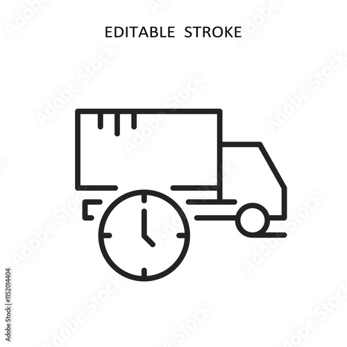 Commercial fleet icons with trucks, fleet management, line design. Vector illustration