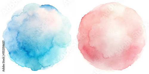 Delicate watercolor circles in blue and pink evoke a calming and artistic atmosphere.