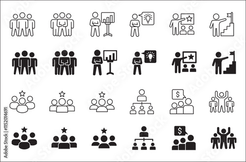 Leadership professional icon set. Task and job icons. Containing icons of  occupation, assignment, management, business, motivation, specialist, briefcase, accounting, list. Vector illustration
