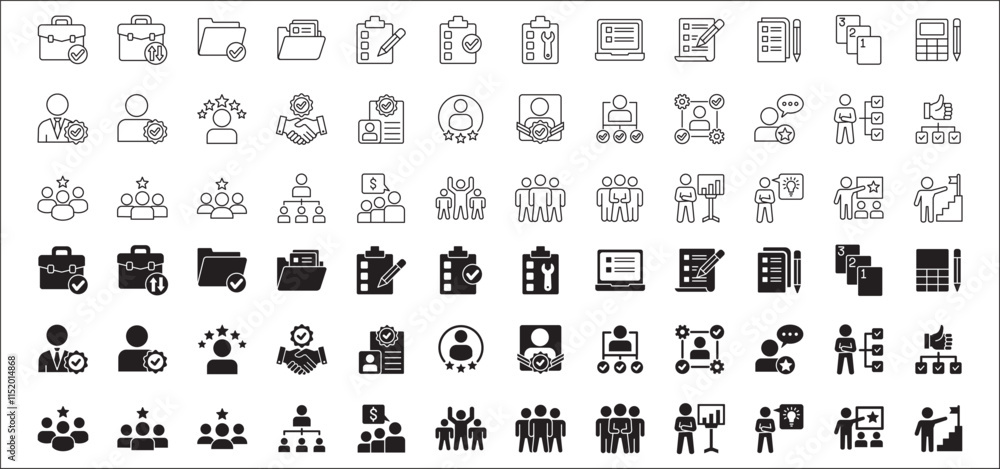 Obraz premium Leadership professional icon set. Task and job icons. Containing icons of occupation, assignment, management, business, motivation, specialist, briefcase, accounting, list. Vector illustration
