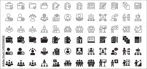 Leadership professional icon set. Task and job icons. Containing icons of  occupation, assignment, management, business, motivation, specialist, briefcase, accounting, list. Vector illustration