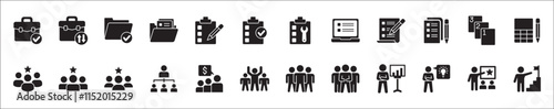 Leadership professional icon set. Task and job icons. Containing icons of  occupation, assignment, management, business, motivation, specialist, briefcase, accounting, list. Vector illustration