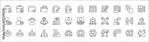 Leadership professional icon set. Task and job icons. Containing icons of  occupation, assignment, management, business, motivation, specialist, briefcase, accounting, list. Thin line icon design.