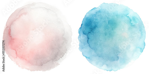 Soft watercolor circles in pink and blue, creating a harmonious and soothing effect.