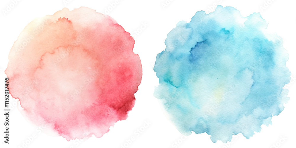 A striking combination of red and blue watercolor circles creates a dynamic and artistic visual. A striking combination of red and blue watercolor circles creates a dynamic and artistic visual.