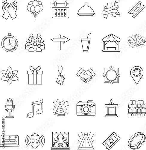 Event Planning Icons Celebration, Party, Festival, Gathering, Schedule