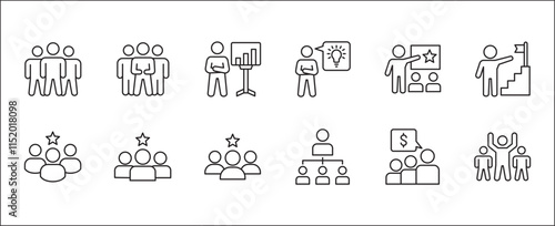 Leadership professional icon set. Task and job icons. Containing icons of  occupation, assignment, management, business, motivation, specialist, briefcase, accounting, list. Thin line icon design.