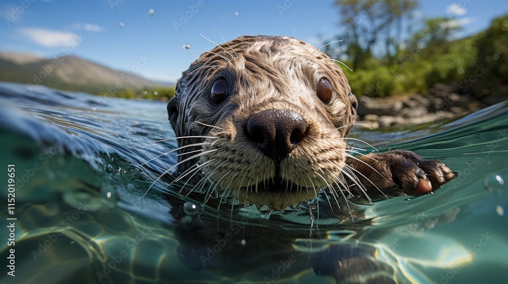 Fototapeta premium Curious Otter in Crystal Clear Water