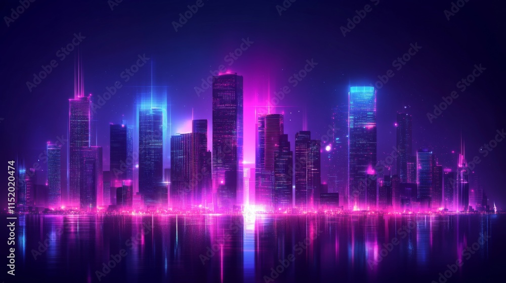 Dusk Cityscape with Twinkling Lights and Reflections Dusk Cityscape with Twinkling Lights and Reflections