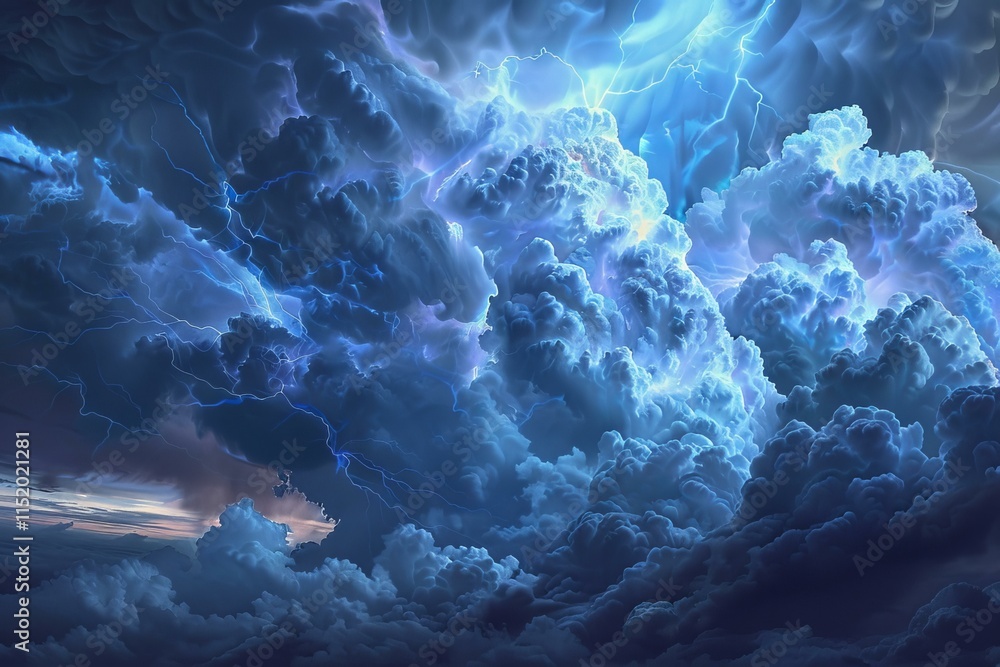 Obraz premium Electric lightning bolts illuminating a dramatic cloudscape at sunset create a powerful and awe inspiring natural spectacle
