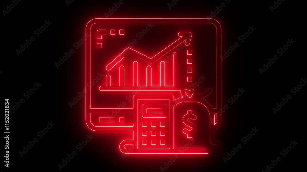 Investment icon animation by red color neon on black background. Investment icon animation by red color neon on black background.