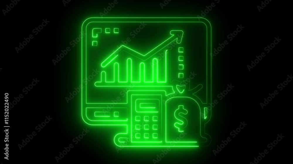 Investment icon animation by green color neon on black background. Investment icon animation by green color neon on black background.