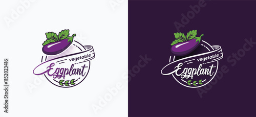Eggplant vegetable logo design template, healthy vegetable food vector label symbol