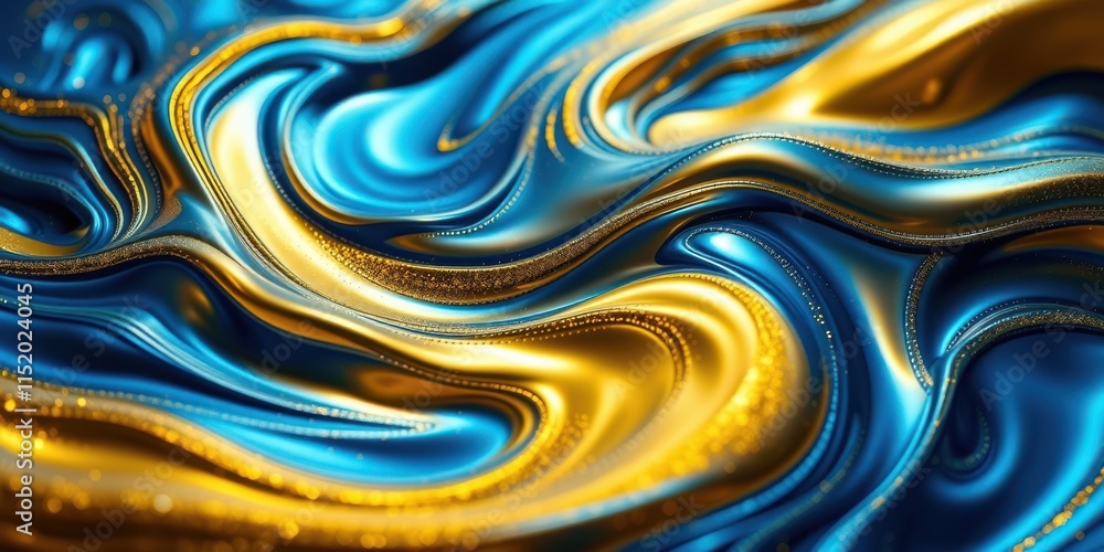 Obraz premium Abstract Gold and Blue Liquid Swirls with Glittering Texture