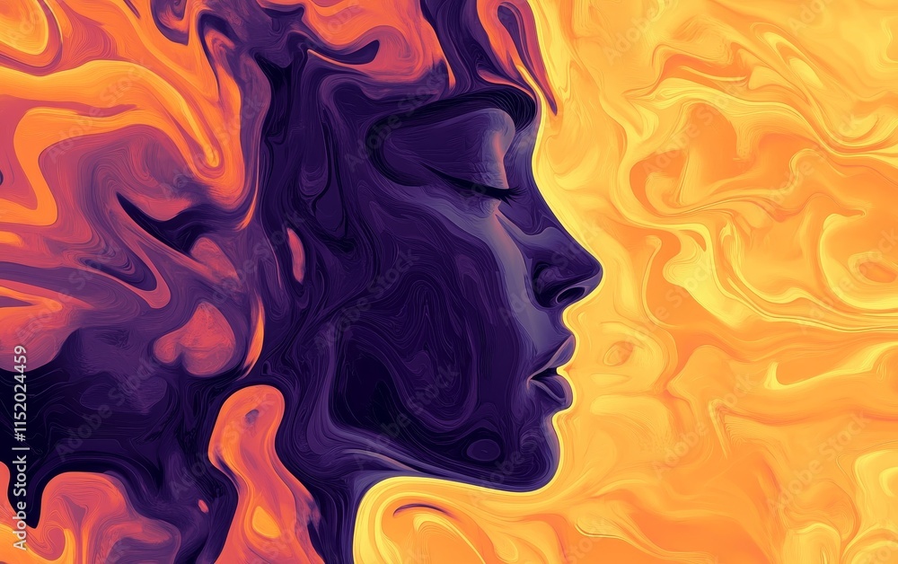 A stylized silhouette of a woman's profile against a vibrant, swirling orange background. A stylized silhouette of a woman's profile against a vibrant, swirling orange background.