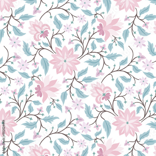 Winter Soft Pink and Green Folk Art Pattern
