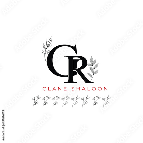 Minimalist GR Monogram with Botanical Illustration.Elegan Initial RG Logo with Floral Element.  Wedding logos, hand drawn elegant, delicate and minimalist,black and white vintage logo for beauty shop.