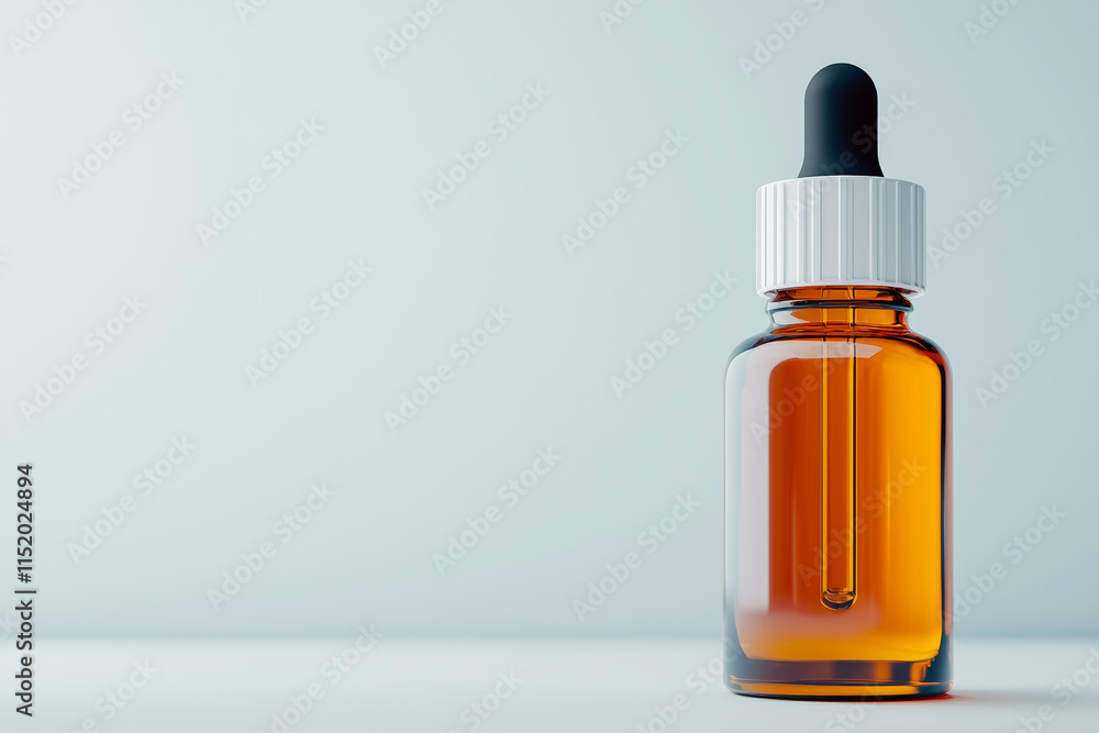 transparent glass bottle filled pure almond oil, calm and peaceful