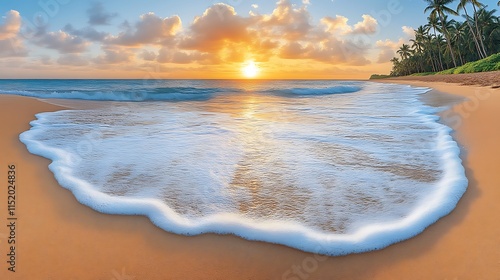 Golden Sunset Beach Wave Foamy Ocean Tropical Paradise photo