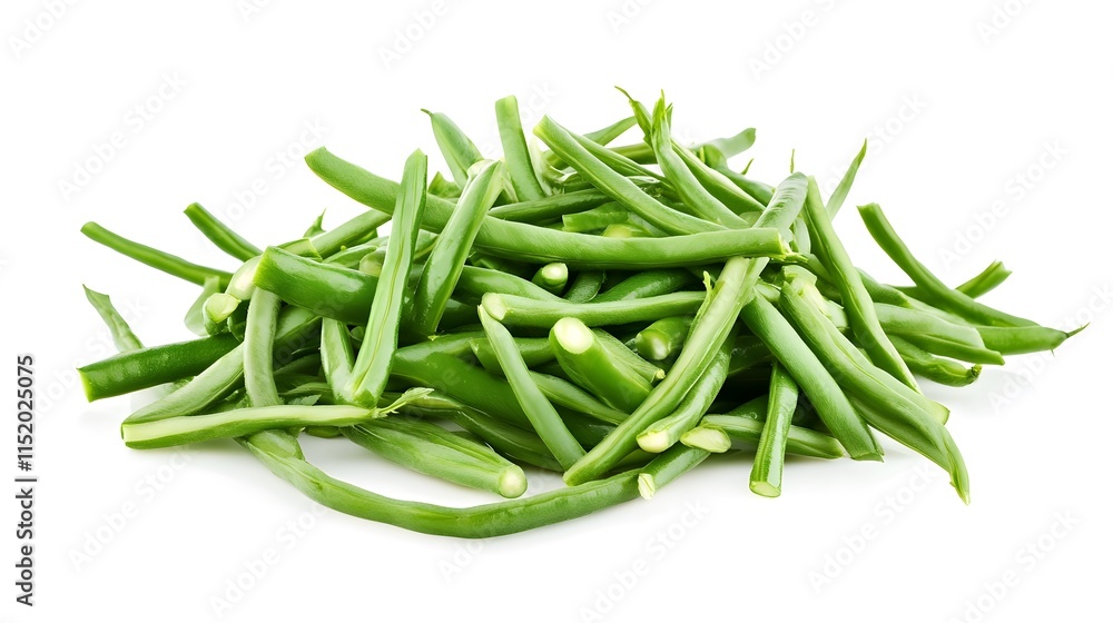 Chopped Snake beans isolated in white background Chopped Snake beans isolated in white background