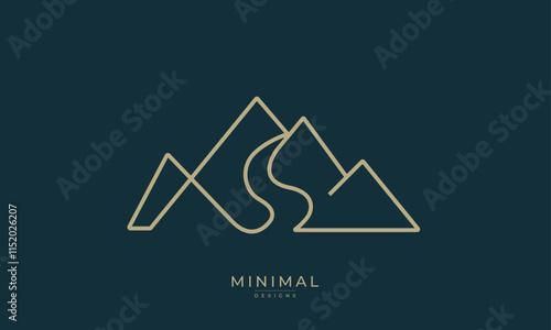 A line art icon logo of a mountain and water	