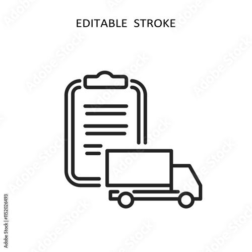 Commercial fleet icons with trucks, fleet management, line design. Vector illustration