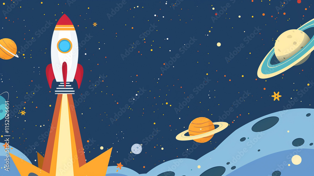 the rocket on the left of the frame takes off on a blue background the rocket on the left of the frame takes off on a blue background