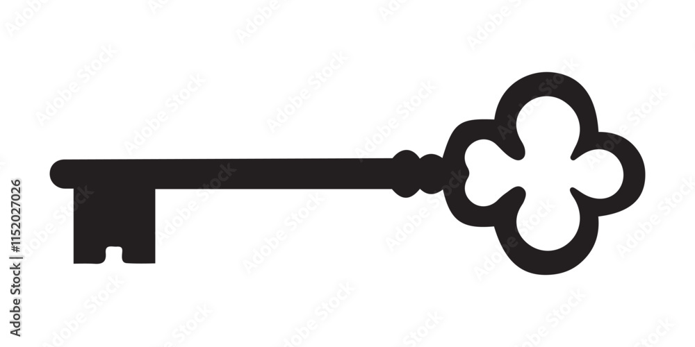 A simple, elegant silhouette of an ornate key, perfect for representing security, unlocking, or vintage themes. A simple, elegant silhouette of an ornate key, perfect for representing security, unlocking, or vintage themes.