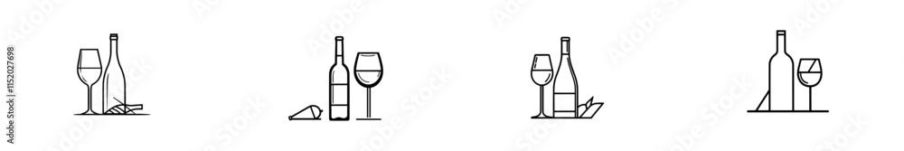 Naklejka premium A hand-drawn, engraved sketch of a wine bottle and glass in a modern illustration style.