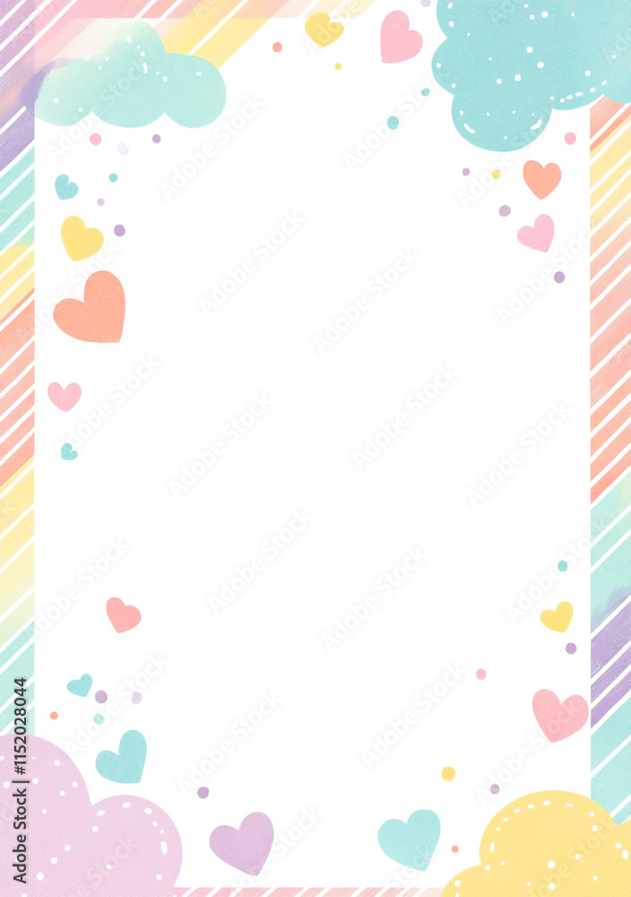 A frame with cartoon characters and hearts illustration. A frame with cartoon characters and hearts illustration.
