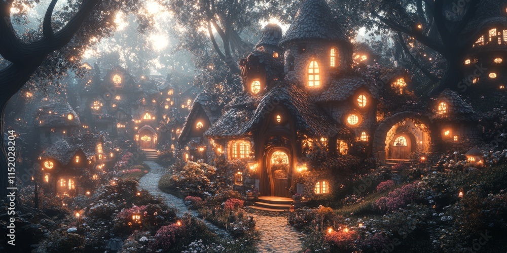 Obraz premium Magical glowing lights in a dark forest