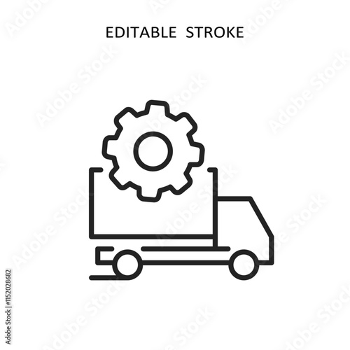 Commercial fleet icons with trucks, fleet management, line design. Vector illustration