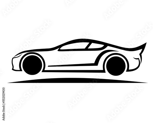 Black and white silhouette icon graphic vector illustration of a sports car. Suitable for automotive branding, marketing materials or artistic use.