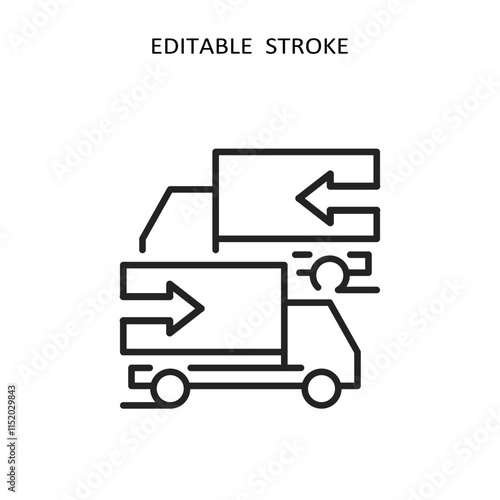 Commercial fleet icons with trucks, fleet management, line design. Vector illustration