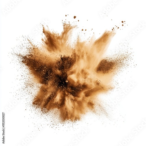 A dramatic explosion of dry sand isolated on a transparent or white background in PNG format. photo