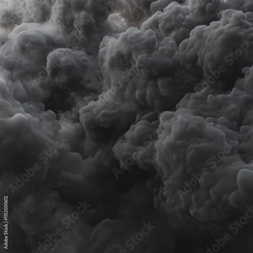 A dramatic scene featuring black storm clouds with swirling smoke isolated on a transparent background. photo