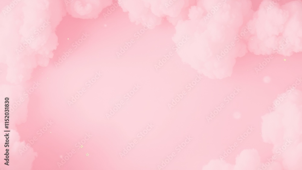 Pink Dreamy Sky with White Fluffy Clouds and a Touch of Golden Sparkle Pink Dreamy Sky with White Fluffy Clouds and a Touch of Golden Sparkle