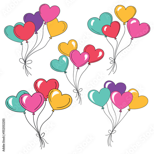 Heart-shaped colorful balloons vector.