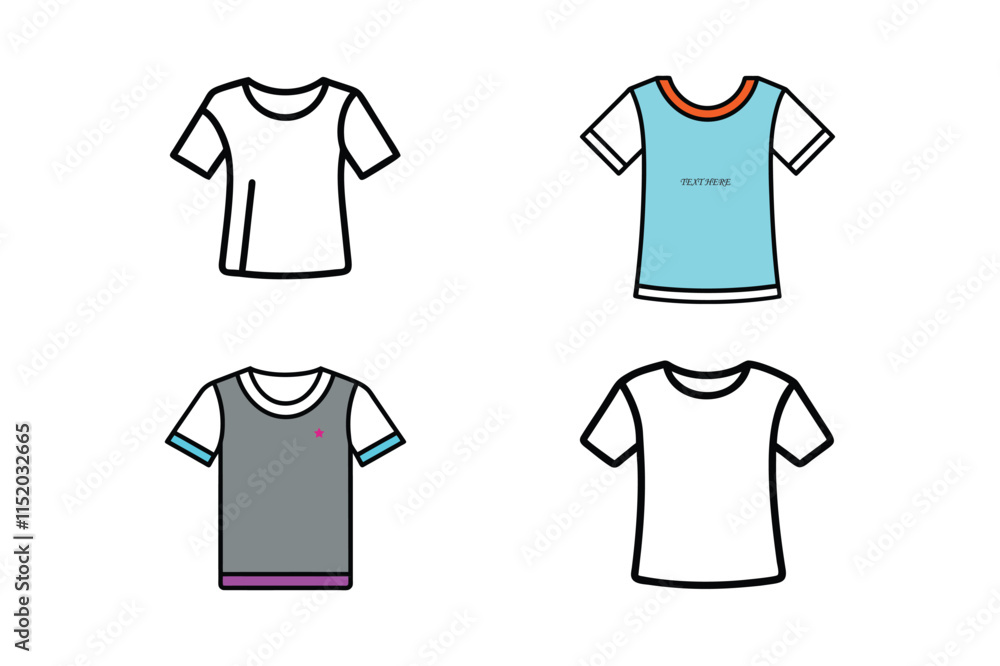 Naklejka premium T-Shirt Icon in Black and Line Drawing Style.