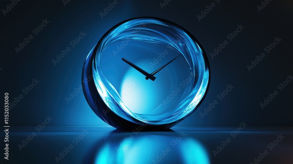 A clock is sitting in a blue glass bowl A clock is sitting in a blue glass bowl