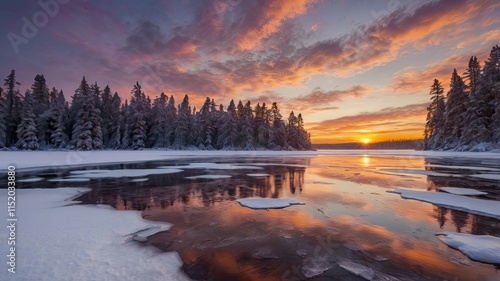 Magic of the winter sunset: snowy landscapes, mountains, forests, frozen lakes, and cozy cabins — a fairytale of nature in every moment.