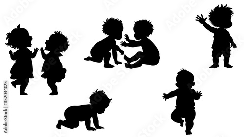 Stylish silhouette set of babies