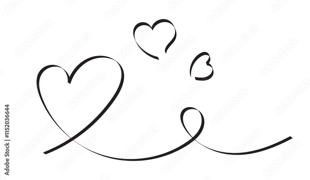 Heart silhouettes with smooth lines, romantic minimalism, black on white. Heart silhouettes with smooth lines, romantic minimalism, black on white.