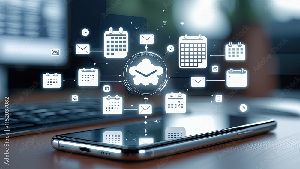 Fototapeta premium Digital business process management: innovations and analytics using modern technologies and data visualization in the form of holograms