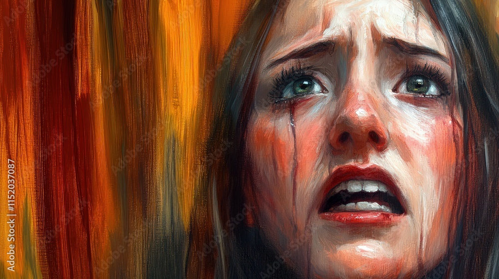 Emotional Portrait of a Crying Girl with Dark Background Emotional Portrait of a Crying Girl with Dark Background