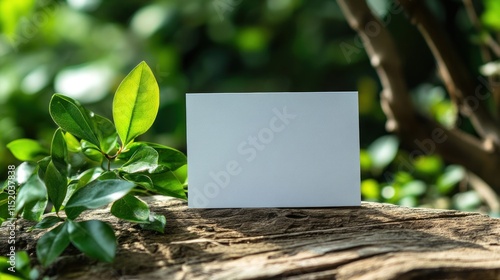 business card mock up with wood background nature. mock up for business card when need to display of business card design