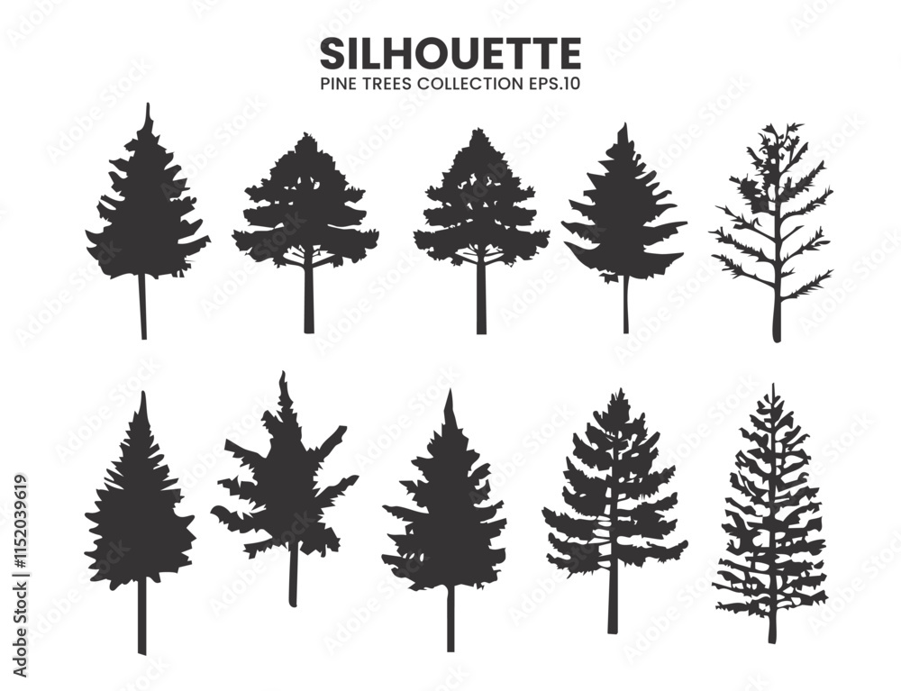 Obraz premium Silhouette Pine Trees Collection – Vector Illustration