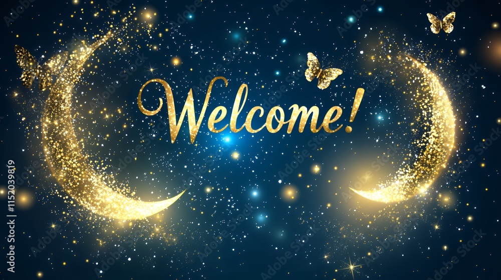 Naklejka premium Sparkling Crescent Moons Welcome Banner: A Celestial Invitation